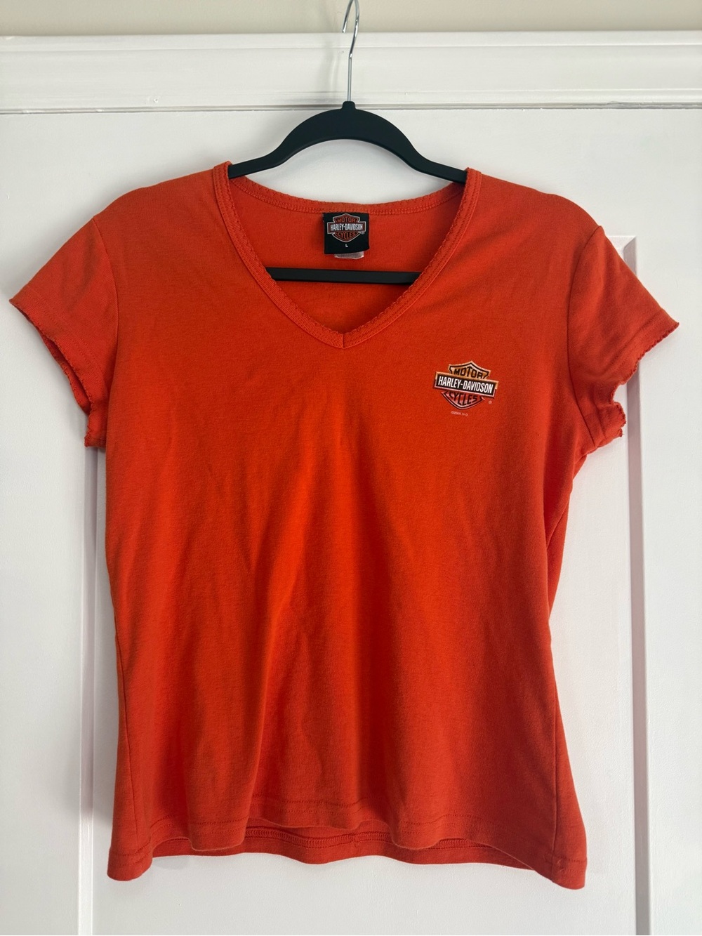 Harley-Davidson Women's Bright Orange V-Neck Logo Tee